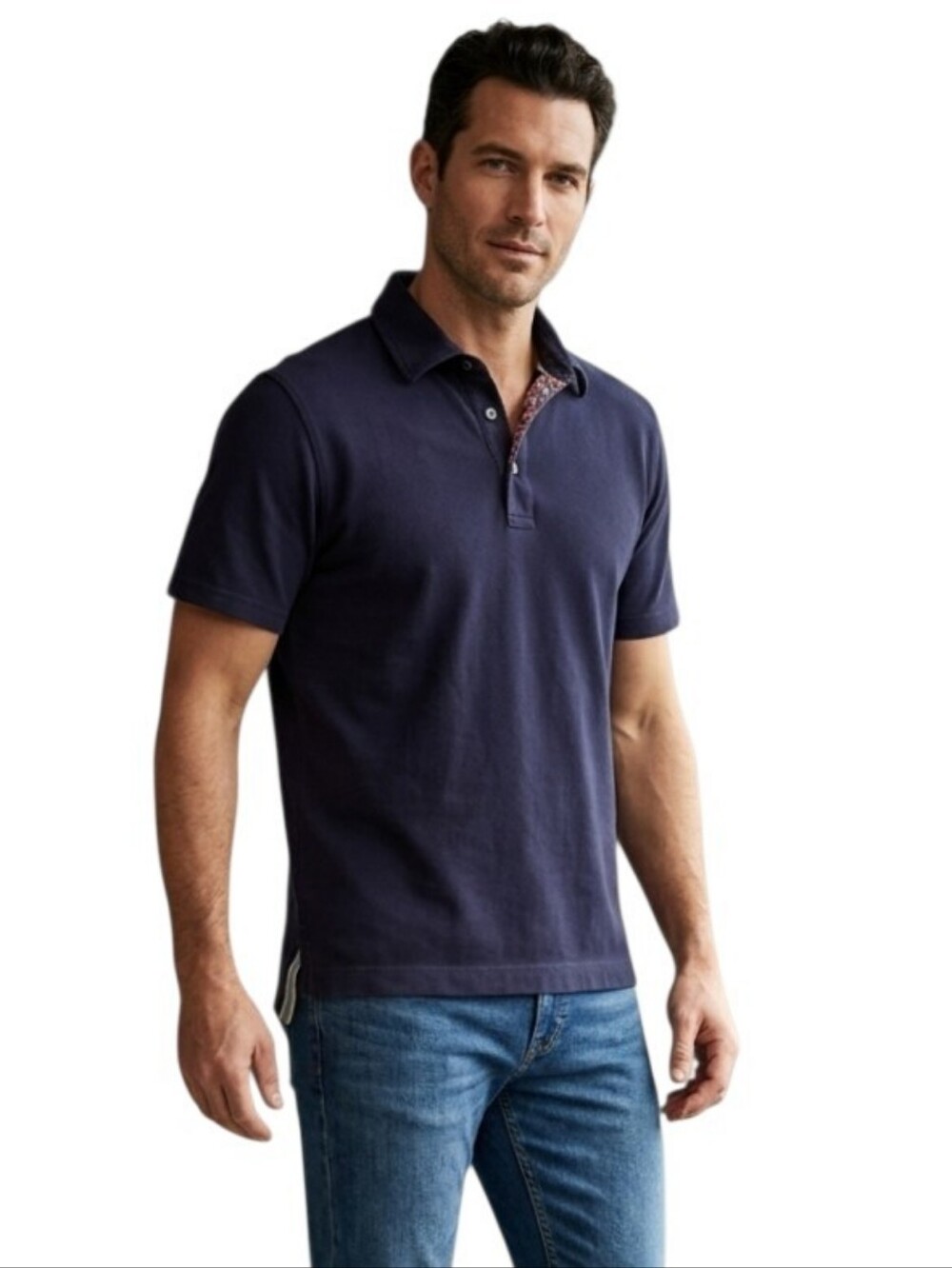 Robert Graham Navy Short Sleeve Polo with Patterned Trim size S